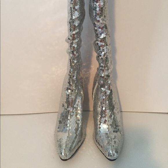 Silver SEQUIN Heeled Boots! 10 - Picture 3 of 6
